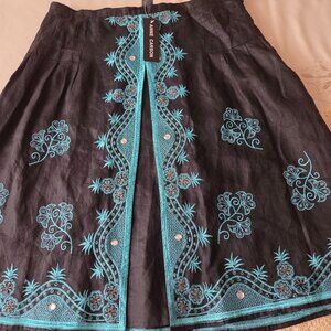 NWT Anne Carson Black and Teal Boho Skirt